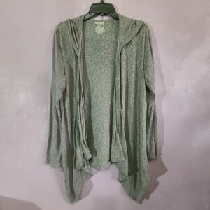 Half Moon Modern Movement Cardigan Women XL Green Burnout Hooded Open Front